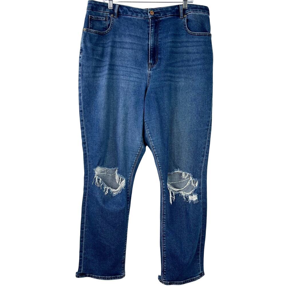 American Eagle Blue Denim Jeans Curvy Mom Jean Distressed Grunge Size 18 Long